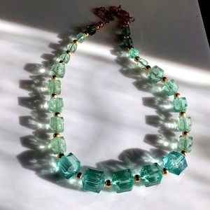 Tarina Tarantino 19” Necklace lime Green Lucite Beads with Gold ball spacers